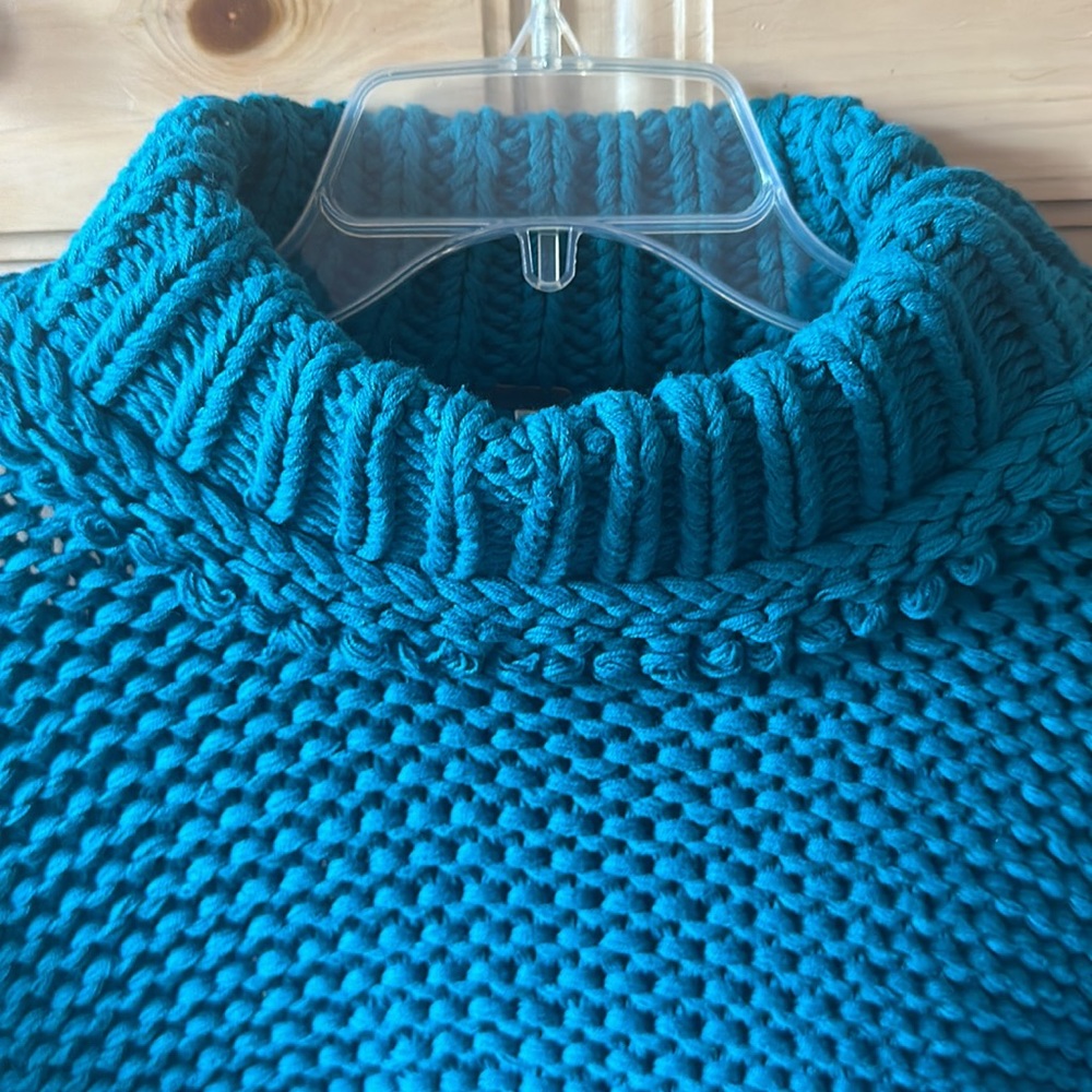 🎉 Free People | Turquoise Chunky Knit Cropped Half Turtleneck Sweater Size S/P - Picture 4 of 7